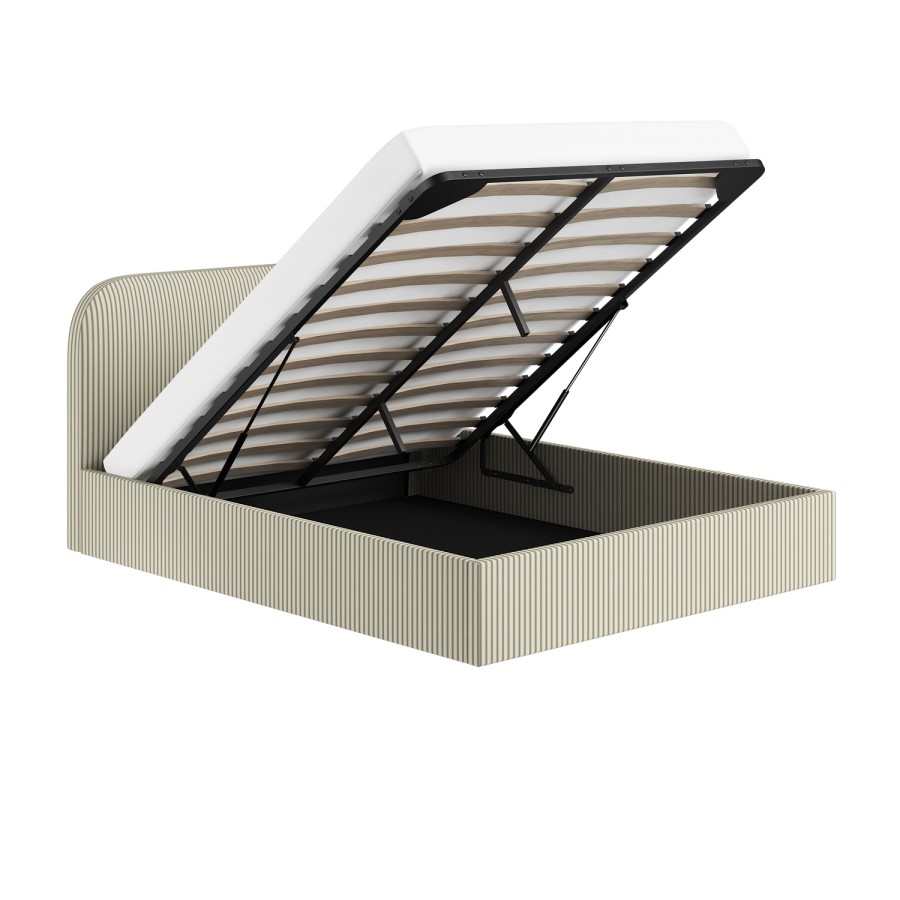 Cream and Green Striped King Size Ottoman Bed With Curved Headboard - Zara