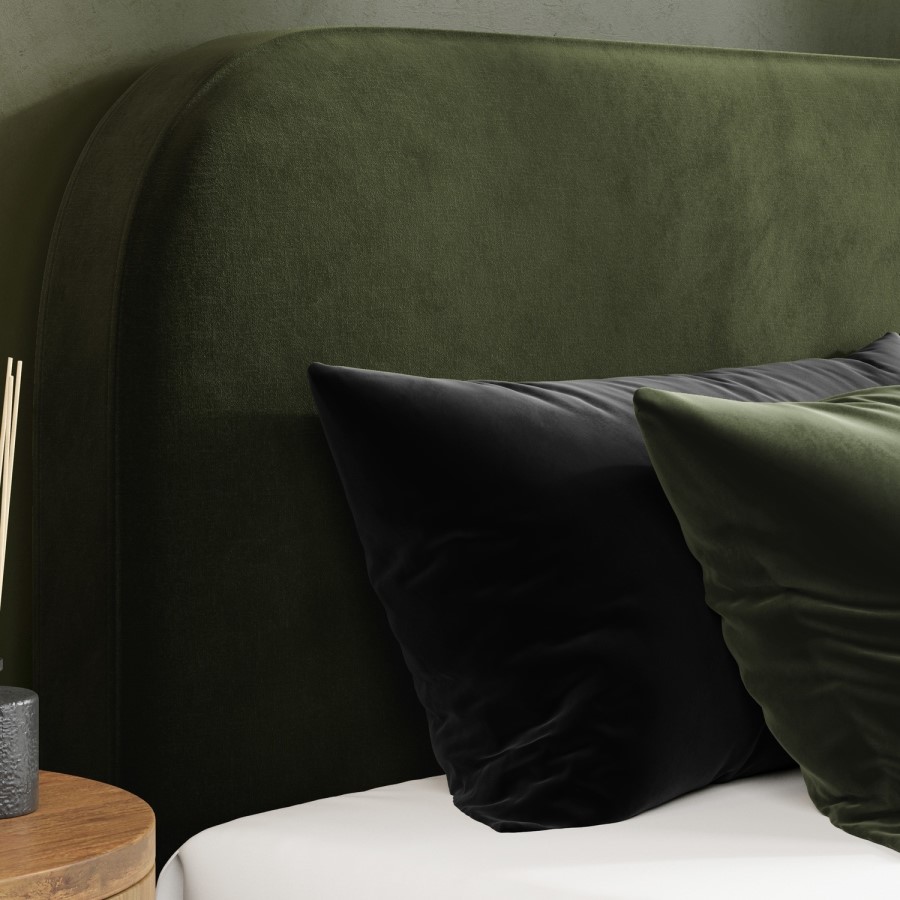 King Size Green Upholstered Ottoman Bed with Curved Headboard - Zara