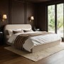 Beige Upholstered King Size Ottoman Bed with Curved Headboard - Zara