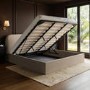 Beige Upholstered King Size Ottoman Bed with Curved Headboard - Zara