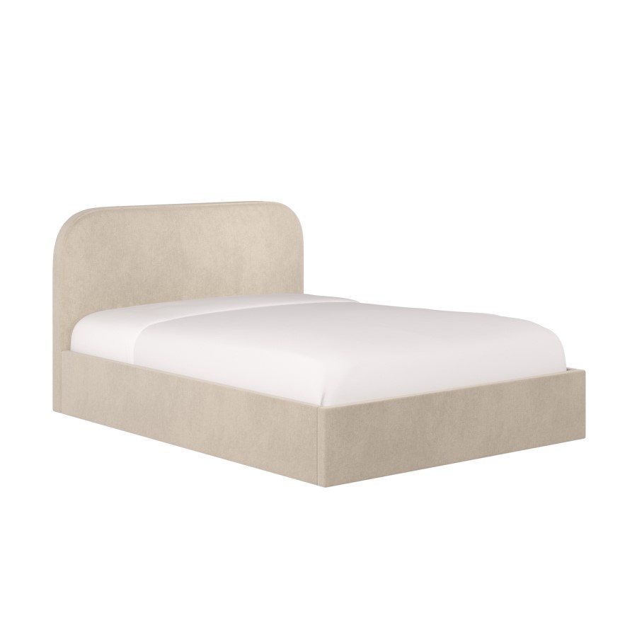 Beige Upholstered Small Double Ottoman Bed with Curved Headboard - Zara