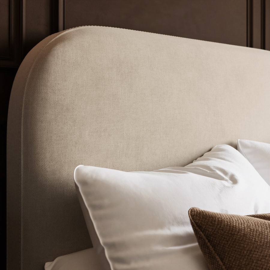 Beige Upholstered Small Double Ottoman Bed with Curved Headboard - Zara