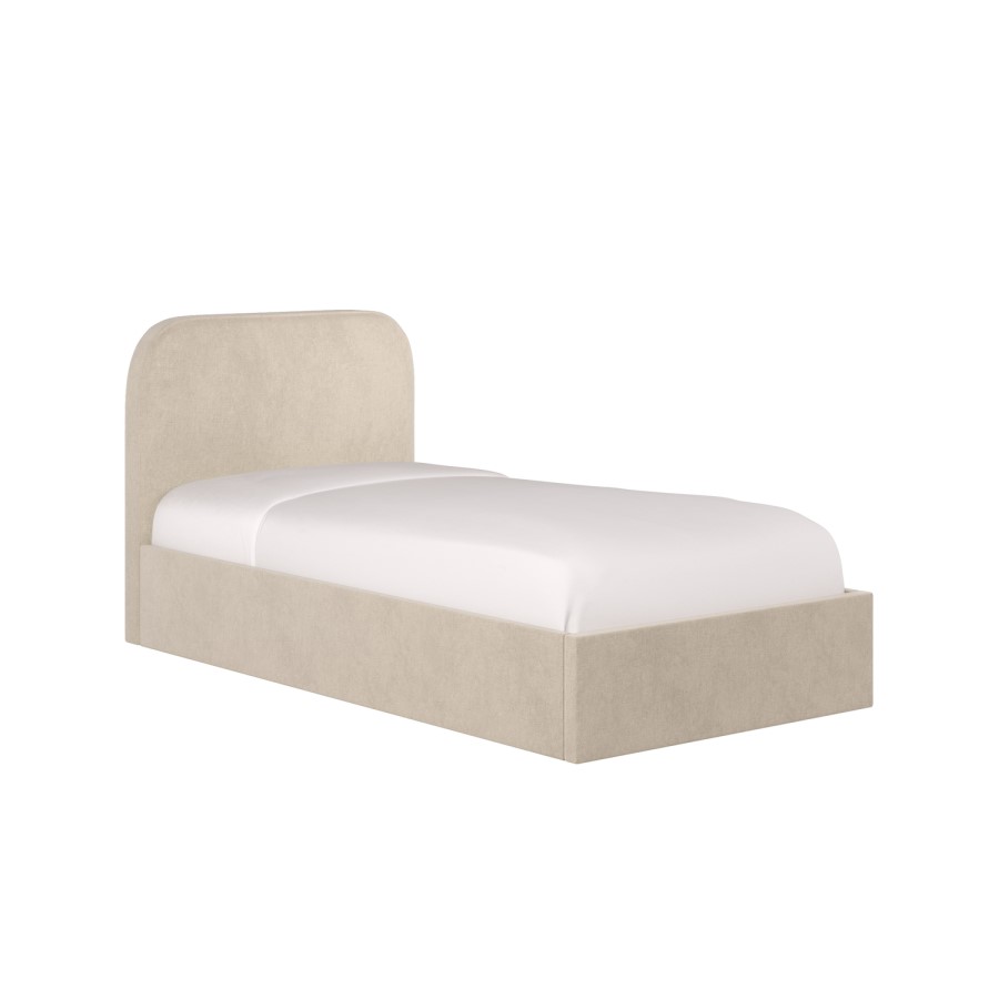 Beige Upholstered Single Ottoman Bed with Curved Headboard - Zara