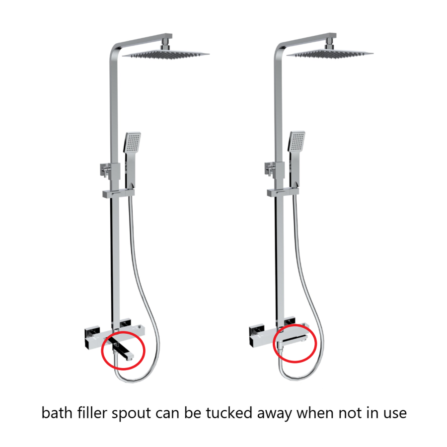 Chrome Square Thermostatic Bar Bath Mixer Shower Set with Bath Filler Spout Slide Rail Kit & Hand Shower - Zana