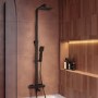 Black Square Thermostatic Bar Bath Mixer Shower Set with Bath Filler Spout Slide Rail Kit & Hand Shower - Zana