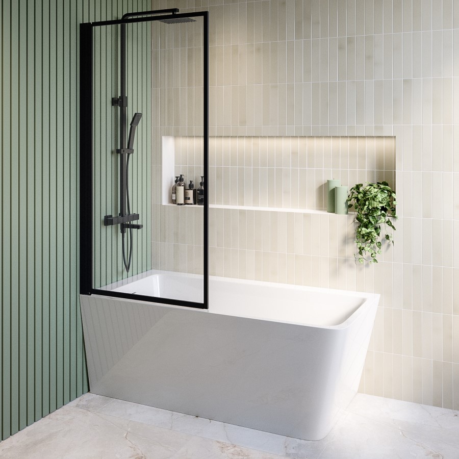 Black Square Thermostatic Bar Bath Mixer Shower Set with Bath Filler Spout Slide Rail Kit & Hand Shower - Zana