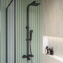Black Square Thermostatic Bar Bath Mixer Shower Set with Bath Filler Spout Slide Rail Kit & Hand Shower - Zana