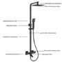 Black Square Thermostatic Bar Bath Mixer Shower Set with Bath Filler Spout Slide Rail Kit & Hand Shower - Zana