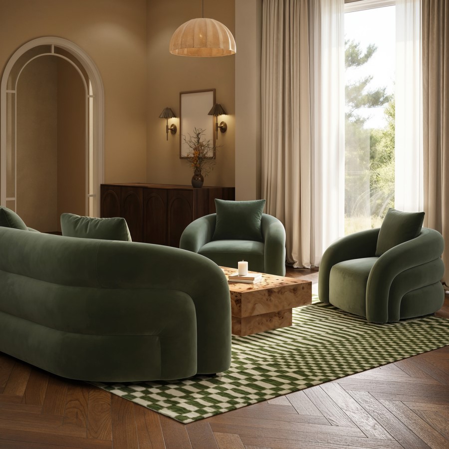 Modern Green Velvet Armchair with Cushion - Zuri