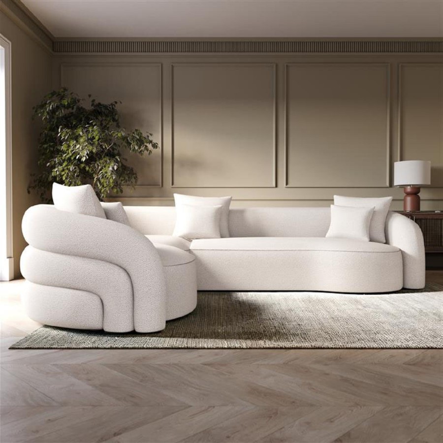 Cream Boucle Left Hand Facing 4 Seater Curved Corner Sofa - Zuri
