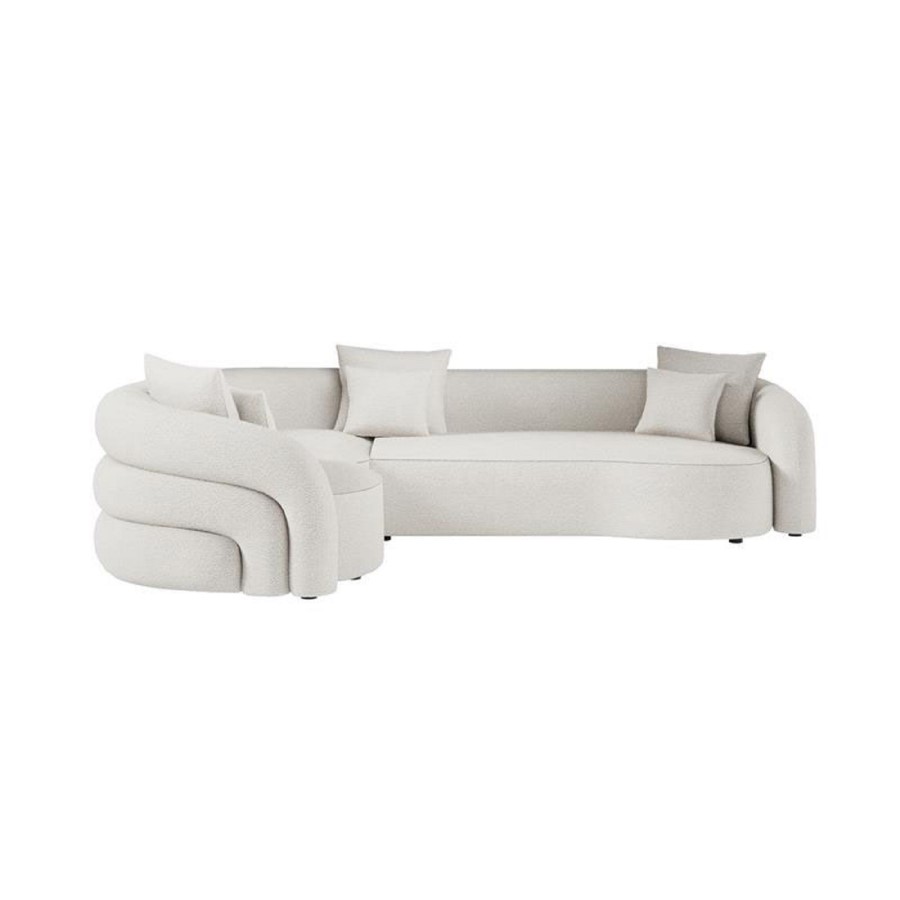 Cream Boucle Left Hand Facing 4 Seater Curved Corner Sofa - Zuri