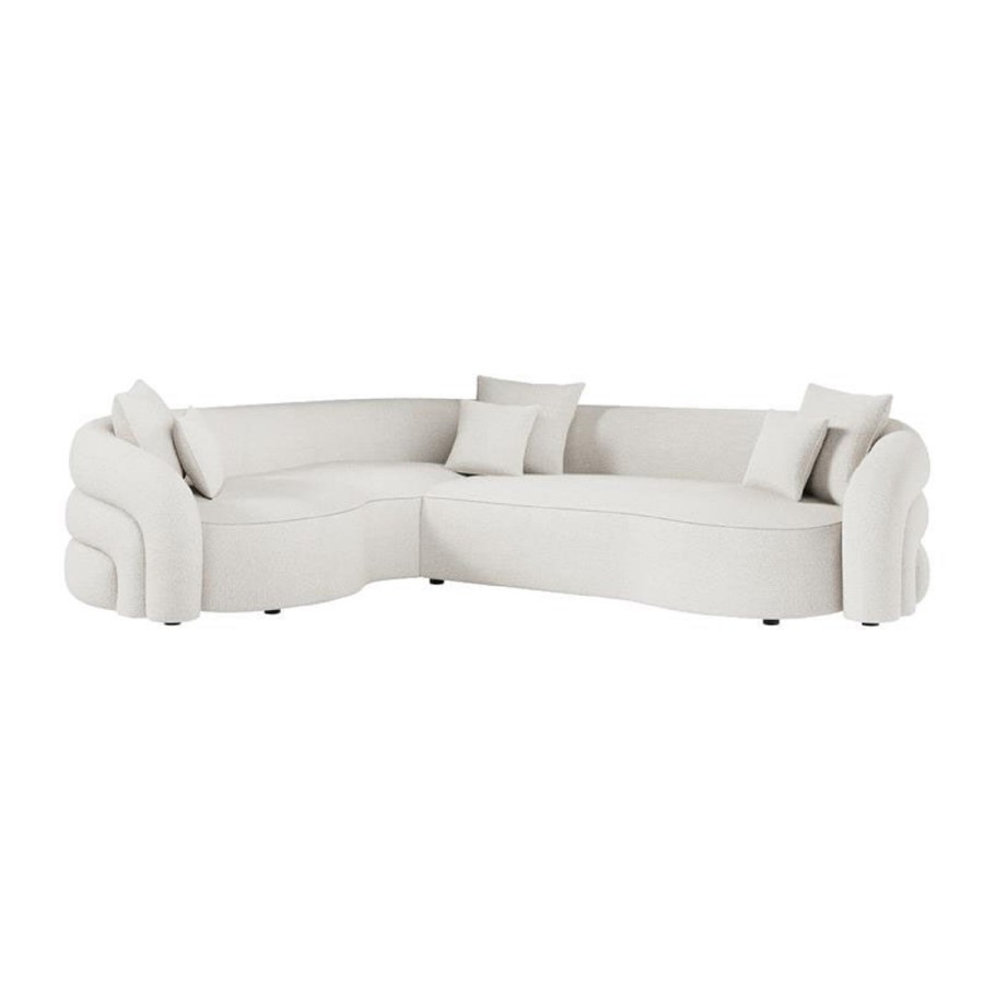 Cream Boucle Left Hand Facing 4 Seater Curved Corner Sofa - Zuri