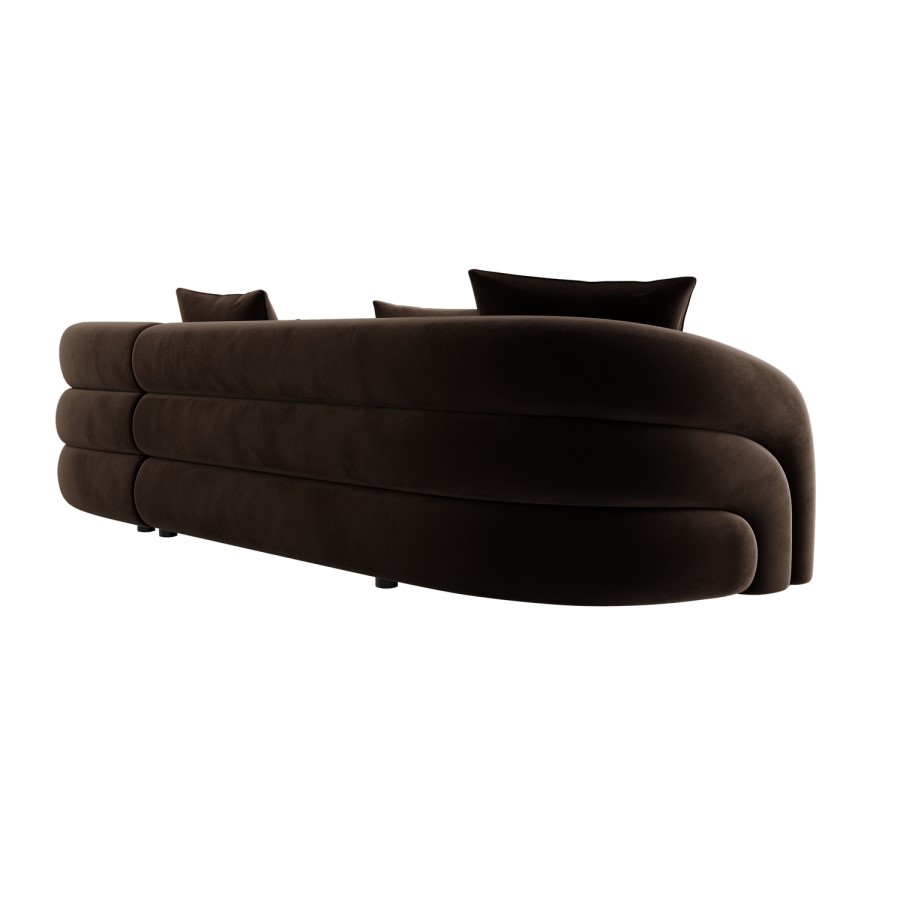 Brown Velvet Left Hand Facing 4 Seater Curved Corner Sofa - Zuri