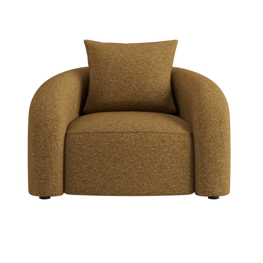 Modern Caramel Brown Chenille Armchair with Cushion - Zuri