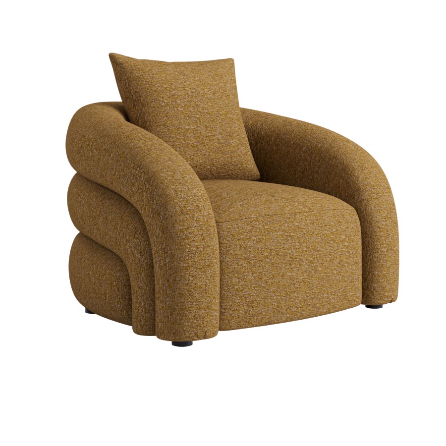 Modern Caramel Brown Chenille Armchair with Cushion - Zuri