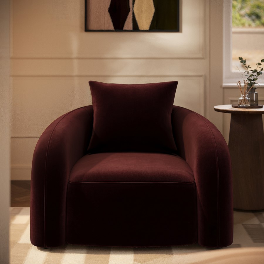 ALMOST PERFECT - Modern Deep Red Velvet Armchair with Cushion - Zuri