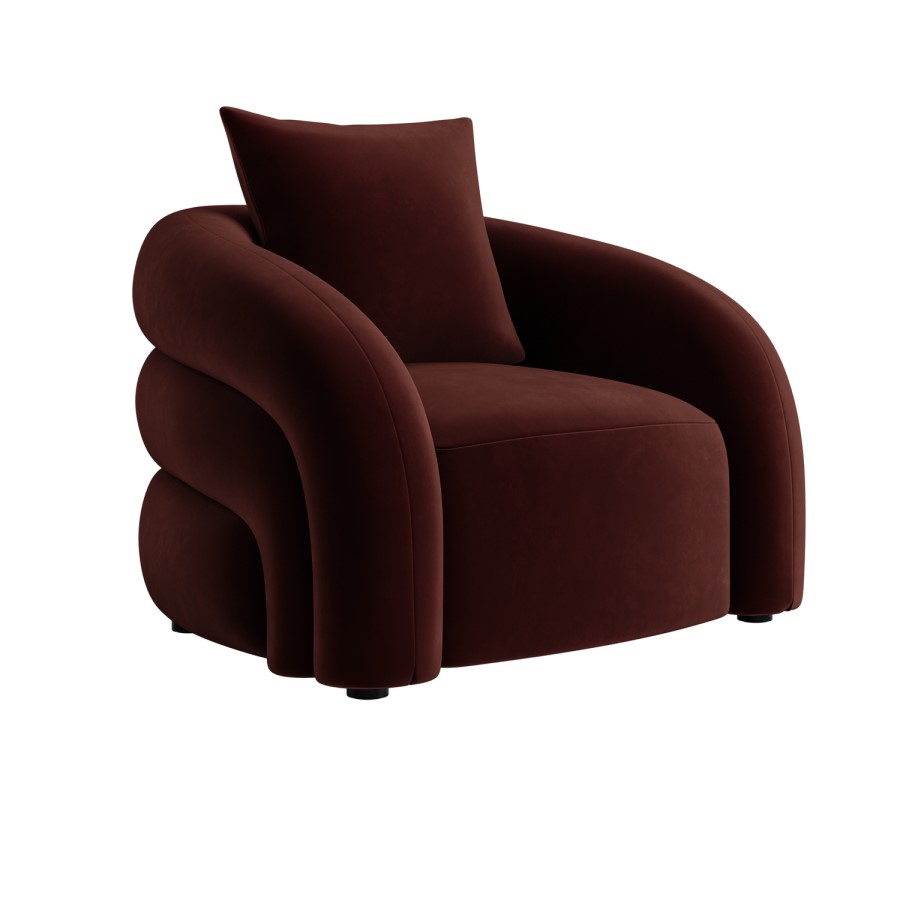 ALMOST PERFECT - Modern Deep Red Velvet Armchair with Cushion - Zuri