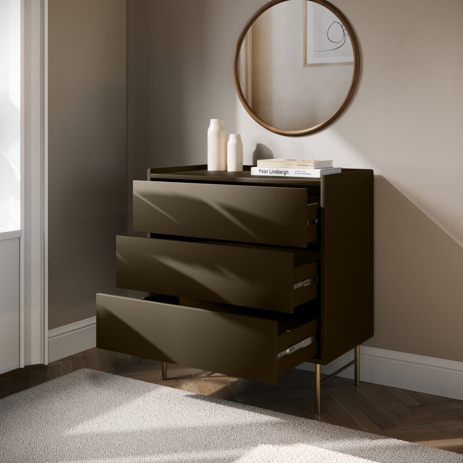Khaki Green Modern 3 Drawer Chest of Drawers - Zane 