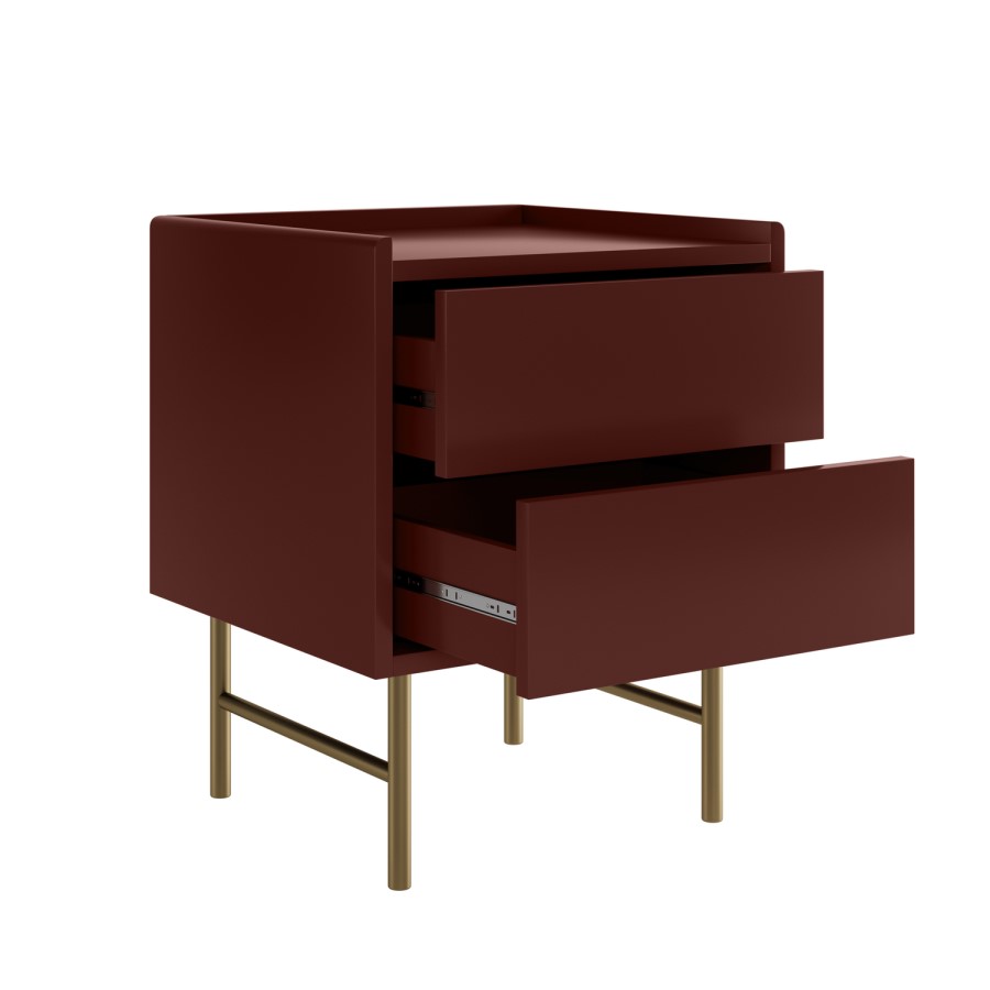 Burgundy 2 Drawer Modern Bedside Table - Zane