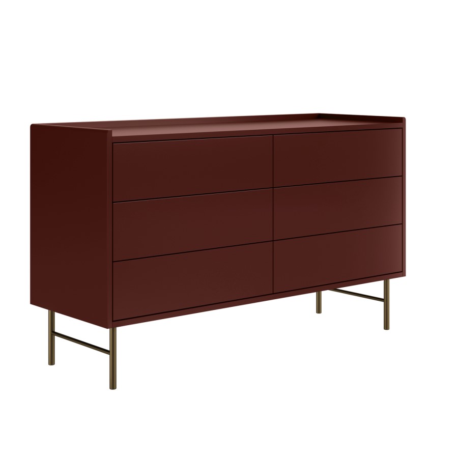Wide Burgundy Modern 6 Drawer Chest of Drawers - Zane