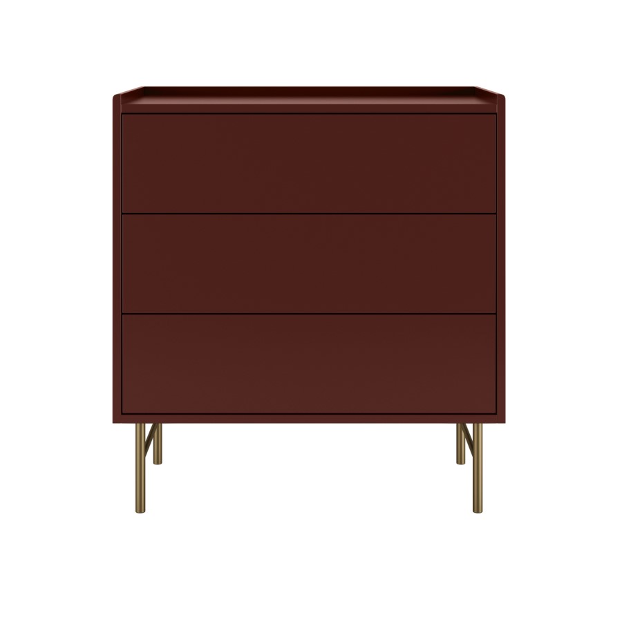 Burgundy Modern 3 Drawer Chest of Drawers - Zane 