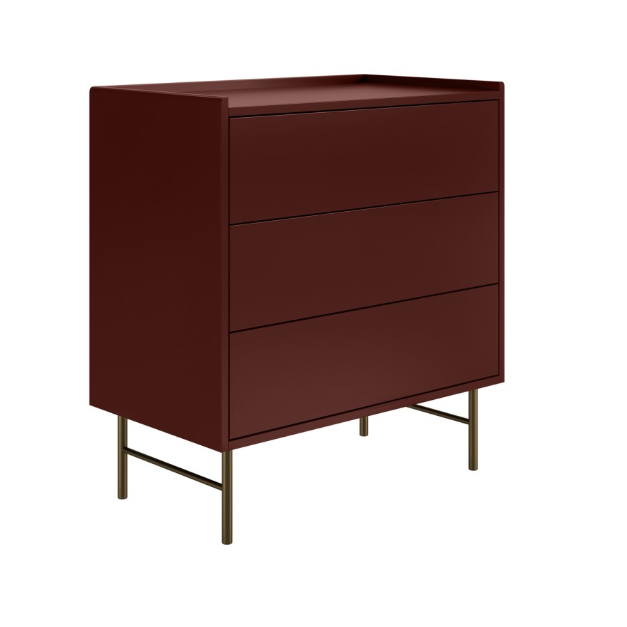 Burgundy Modern 3 Drawer Chest of Drawers - Zane 