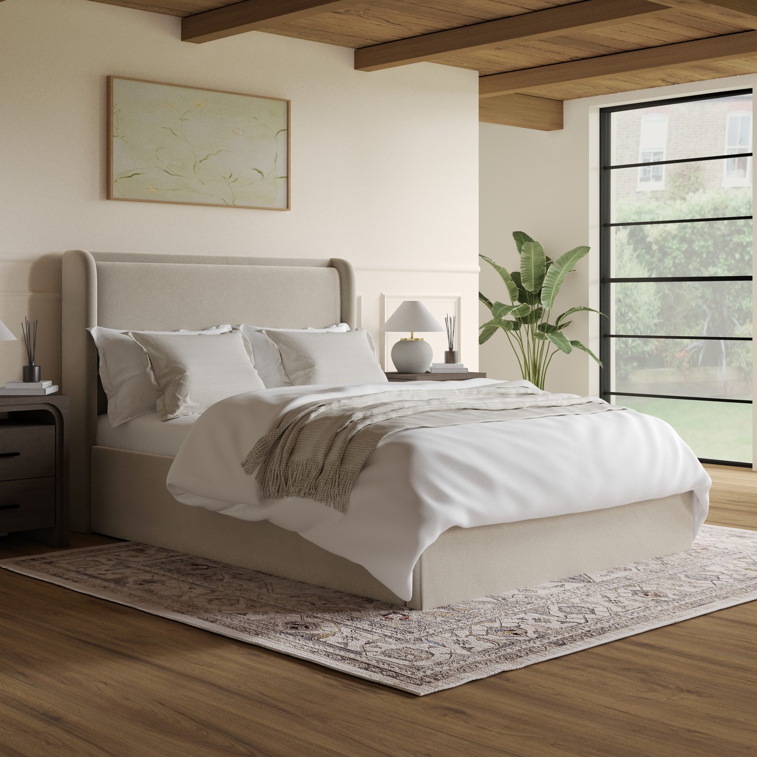 Beige Double Ottoman Beds